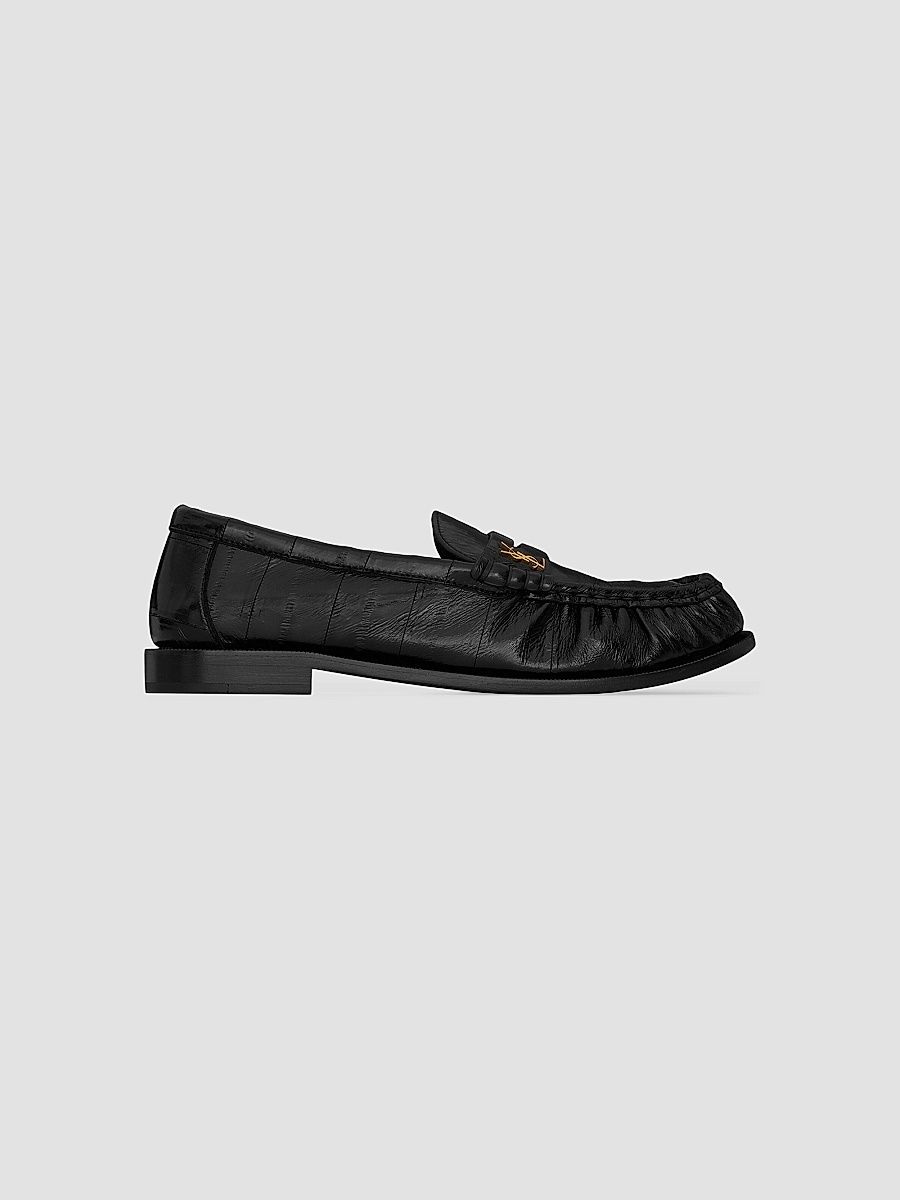 Saint Laurent Women's Le Loafers Supple in Eel - Black - Size 12
