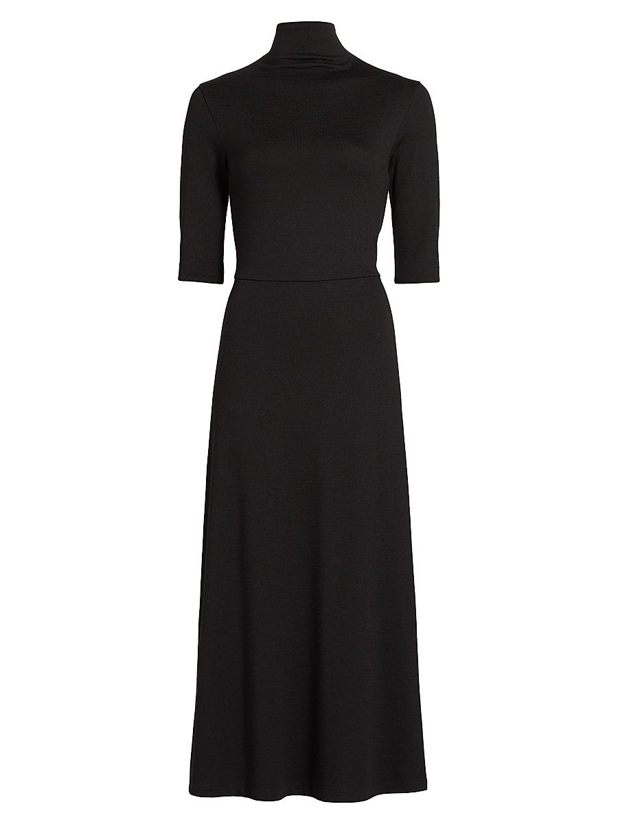 Women's Turtleneck Knit Midi-Dress - Black - Size XXS