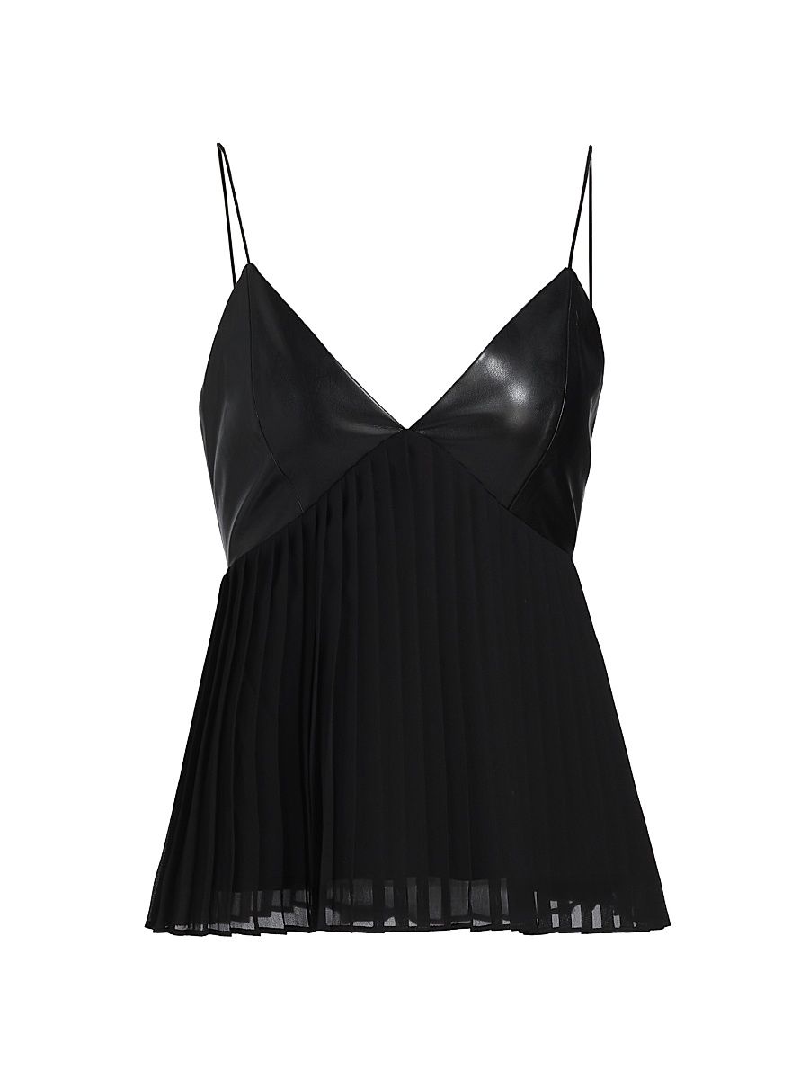 Women's Ronnie Faux-Leather Trim Silk Camisole - Black - Size 8