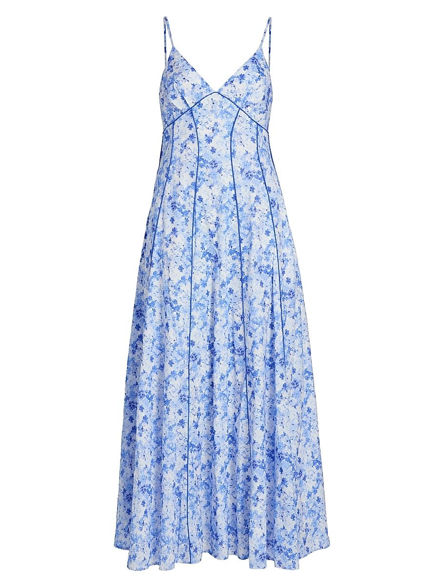 Women's Cami Floral Cotton Poplin Maxi Dress - Blue Multi - Size 10