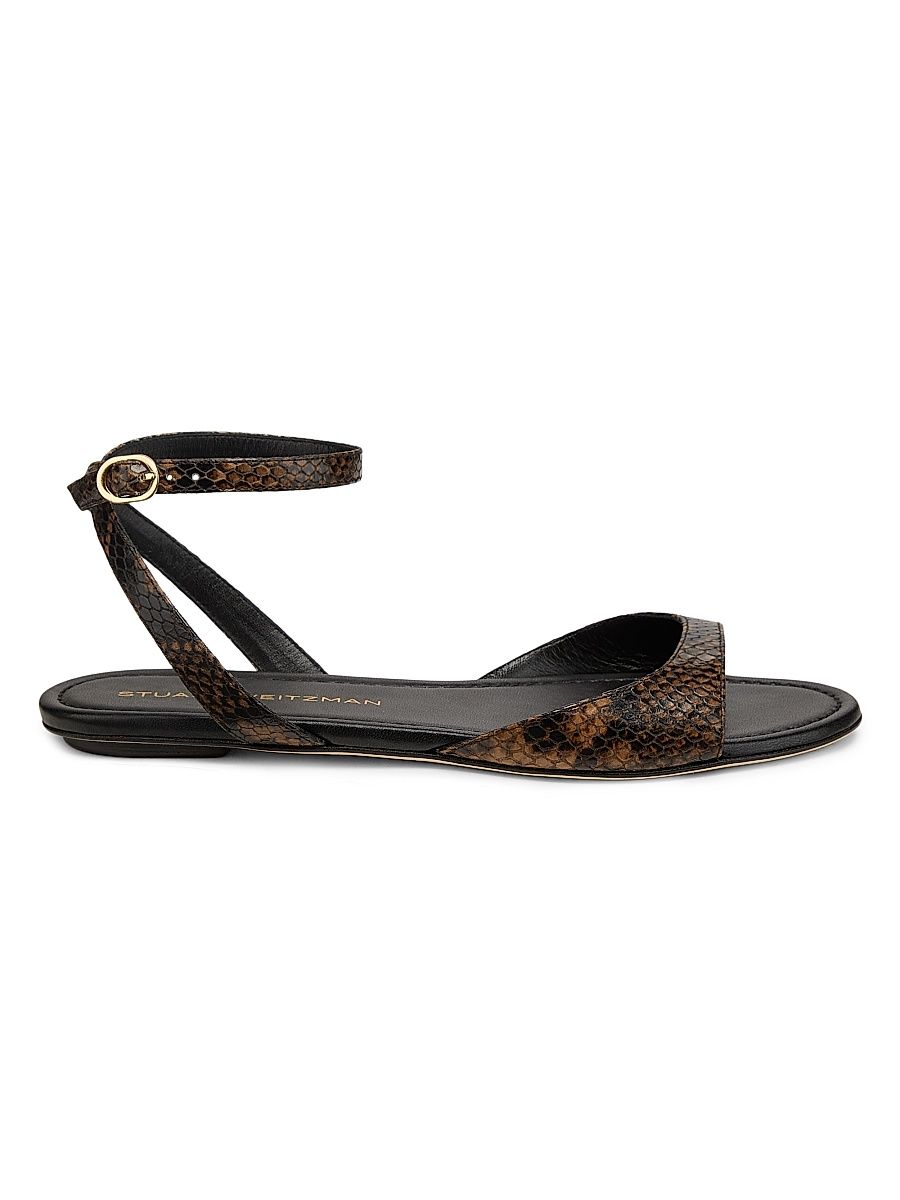 Women's Nudist Snakeskin-Embossed Leather Sandals - Espresso - Size 9.5