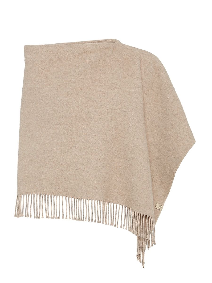 Women's Wool and Cashmere Asymmetric Double Cloth Poncho - Biscuit