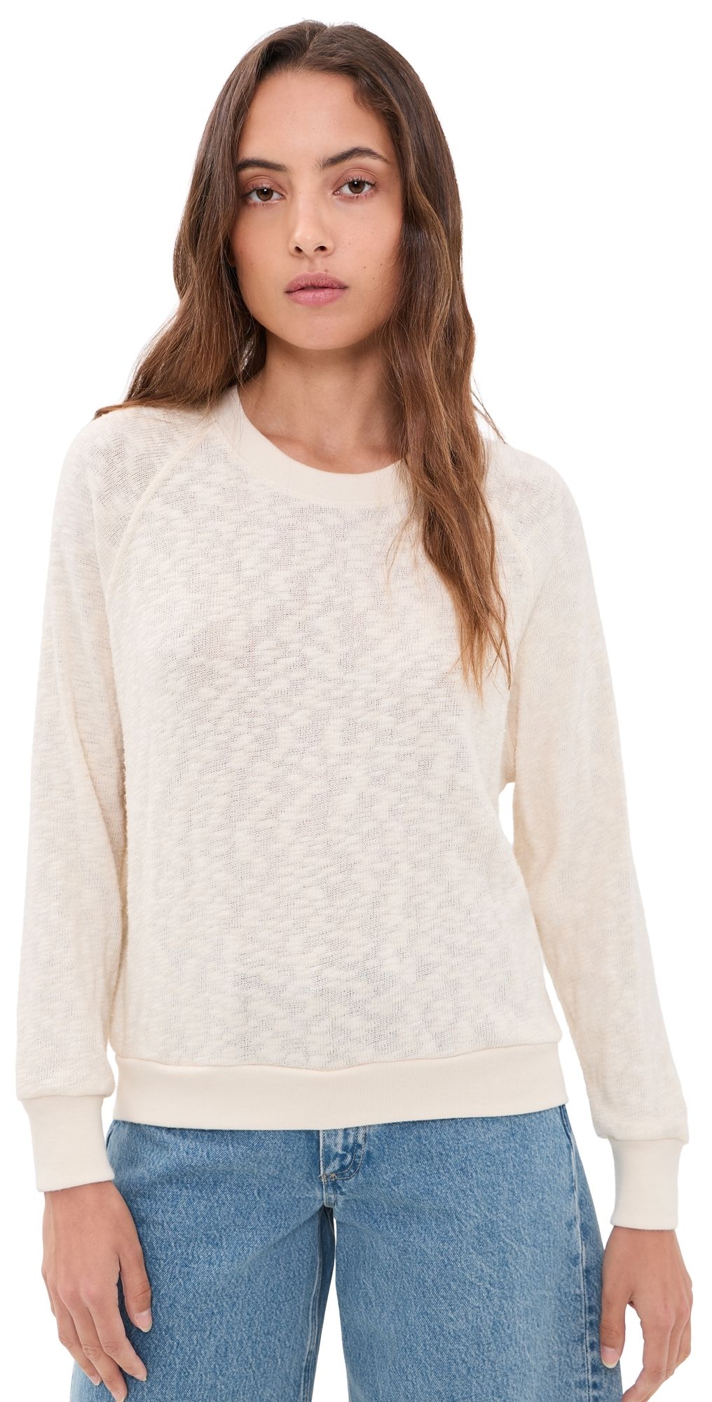 perfectwhitetee Mesh Sweater Raglan Sweatshirt Natural XS