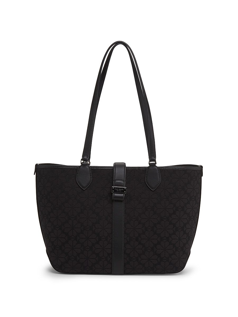 Women's Spade Flower Jacquard Leather Tote Bag - Black Multi