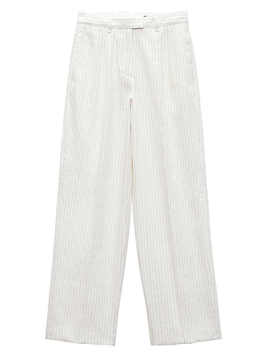 Women's Newman Stripe Cotton-Linen Pants - White Stripe - Size 16