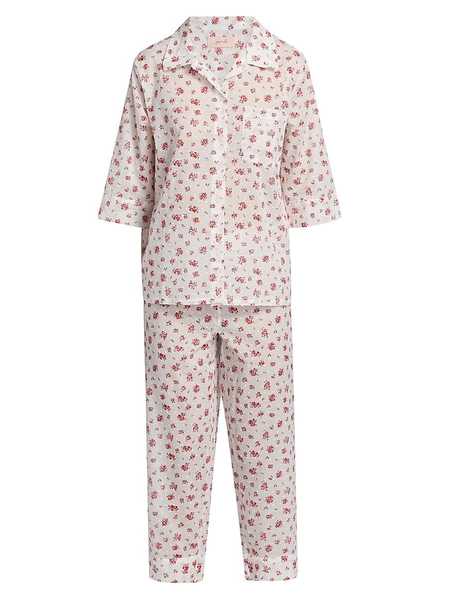 Women's Swiss Dot Floral Cotton Crop Pajamas - Posy Floral - Size XS
