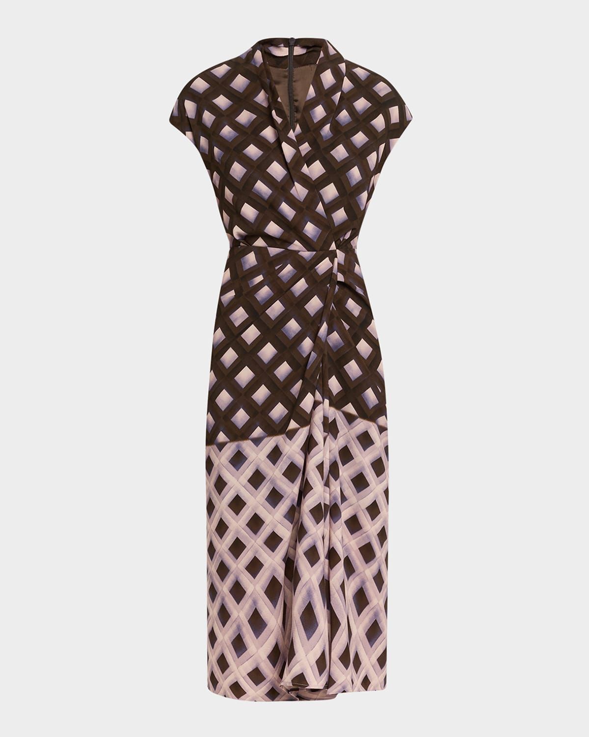 Dilian Abstract-Print Draped Midi Dress