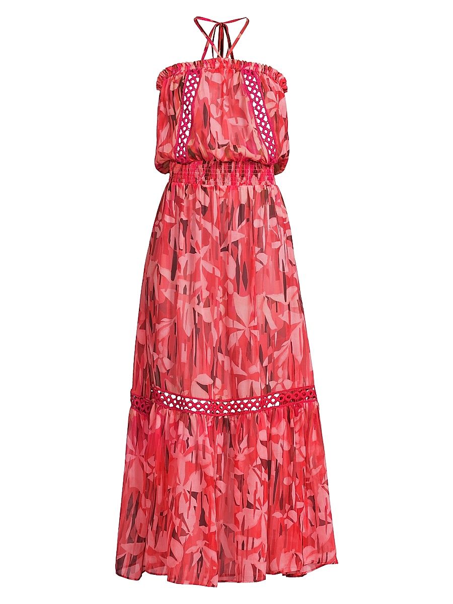 Women's Miranda Floral Halterneck Maxi Dress - Pink Floral - Size Large
