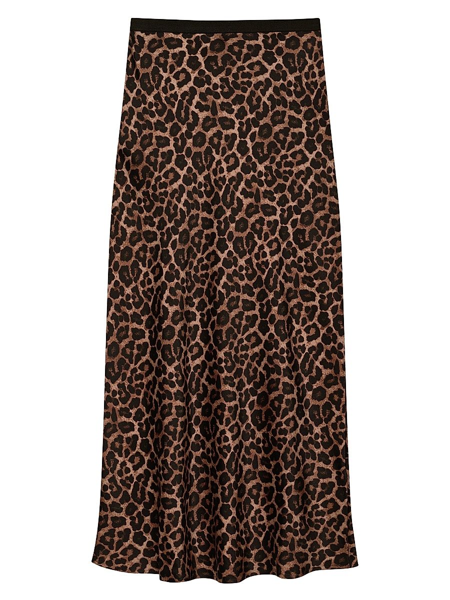 Women's Bar Leopard Print Silk Midi-Skirt - Leopard - Size XS