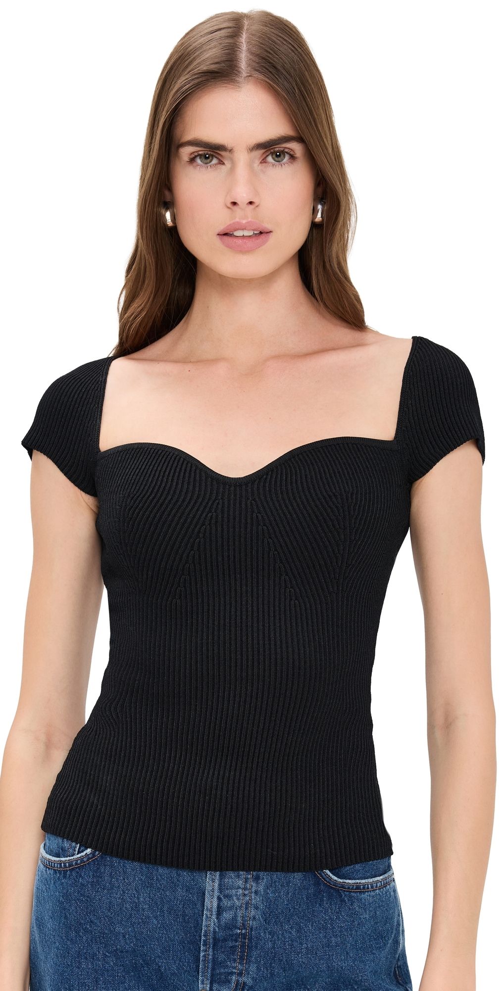 DL1961 Instasculpt Ribbed Knit Heart Top Black M