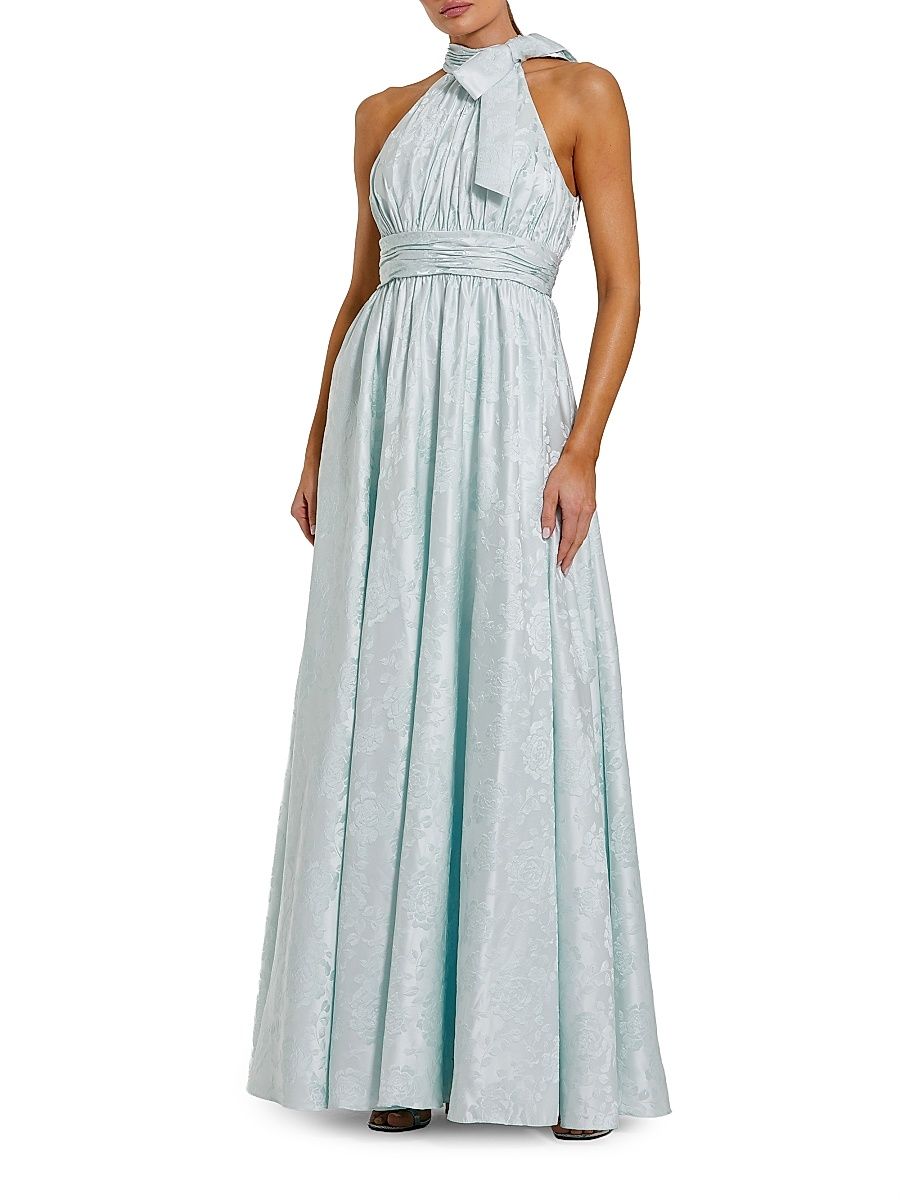 Women's Floral Brocade Halterneck Gown - Powder Blue - Size 14