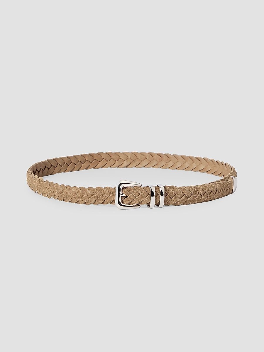 Men's Reversed Calfskin Braided Belt with Tip - Hazelnut - Size 38