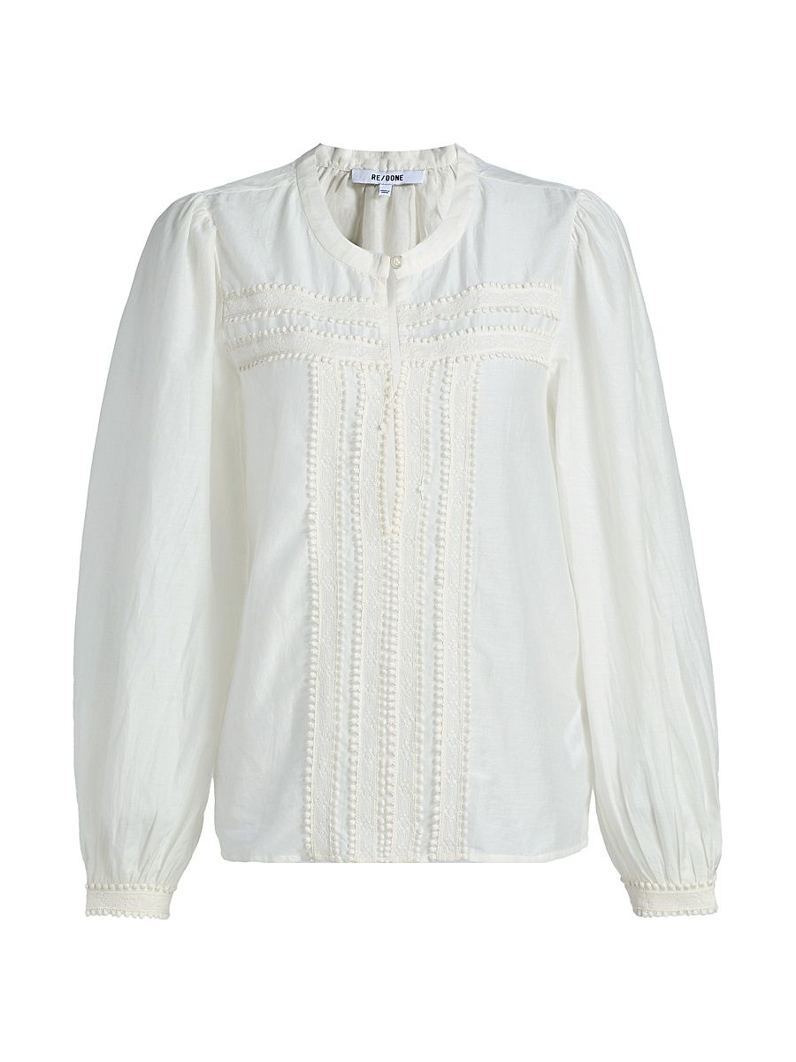 Women's Tate Lace-Trim Cotton-Silk Voile Blouse - Ivory - Size Large