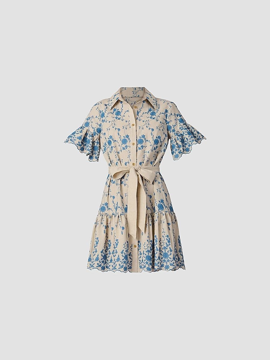 Shoshanna Women's Lima Floral Cotton-Blend Minidress - Flax Powder Blue - Size Large