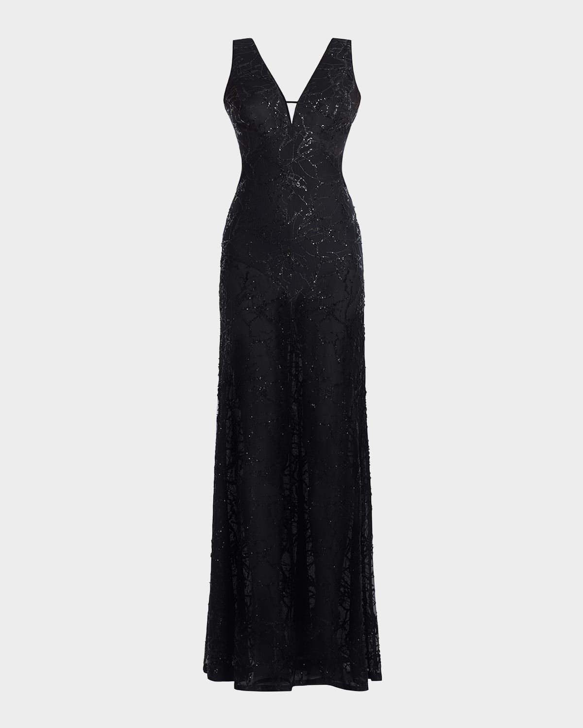 Sequin-Embellished Cutout Gown