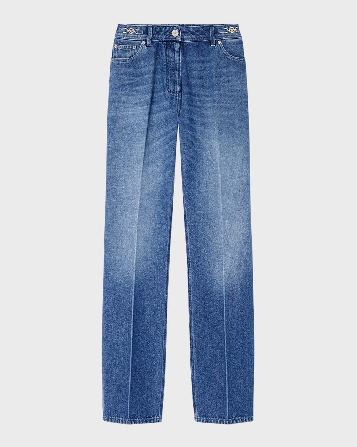 Stone Wash Denim Straight-Leg Jeans