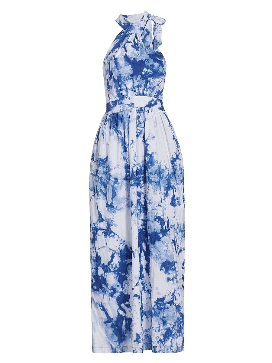 Women's Folarin Tie-Dyed Cotton Maxi Dress - White Blue - Size Medium