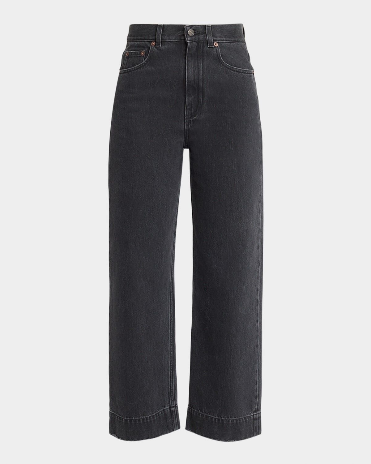 High-Rise Straight-Leg Crop Denim Trousers
