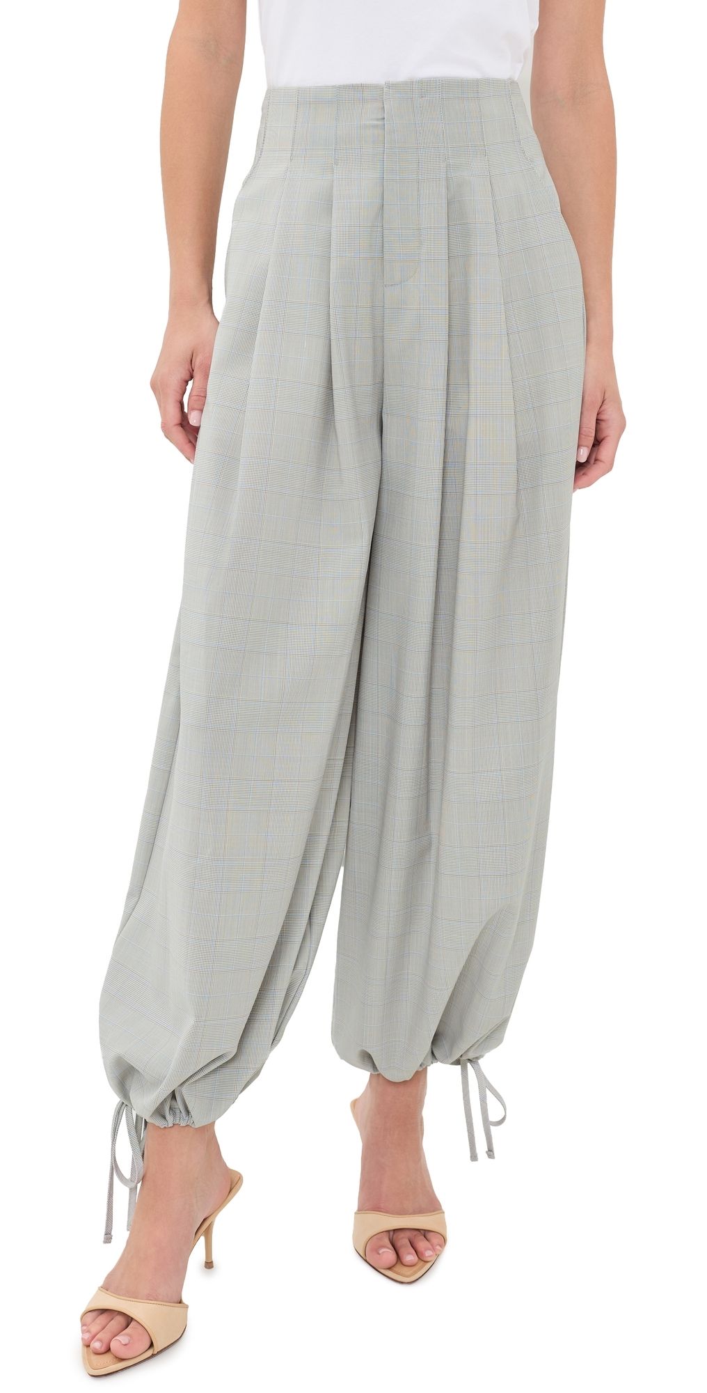 L'AGENCE Ysola Drawstring Cuff Pants Ivory/Tan/Blue Plaid 6