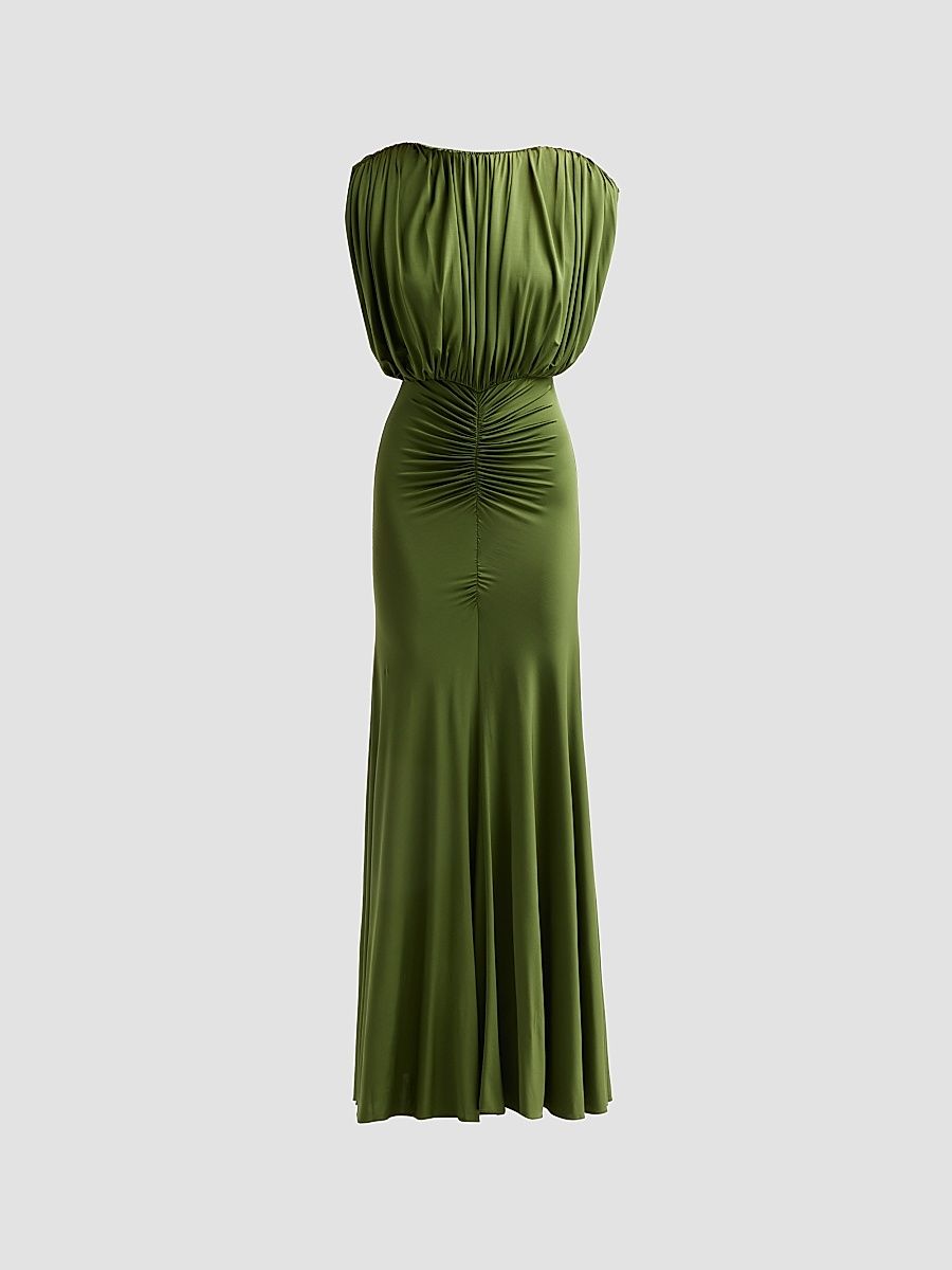 Women's Gathered Jersey Maxi Dress - Green - Size 12