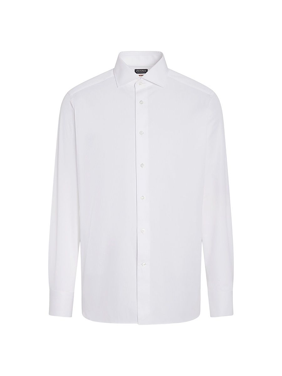 Men's Micro-Striped Centoventimila Cotton Shirt - White - Size 17.5