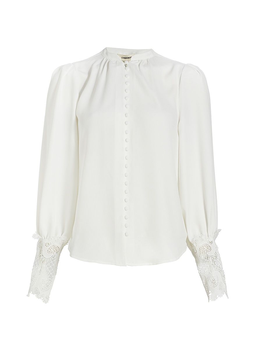 Women's Ava Lace Cuff Blouse - Ivory - Size XXL