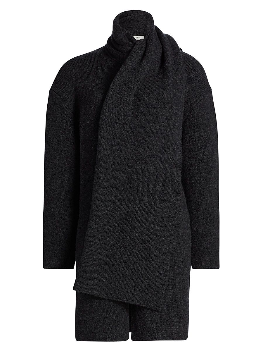Women's Draped Rib-Knit Car Coat - Dark Grey - Size XL