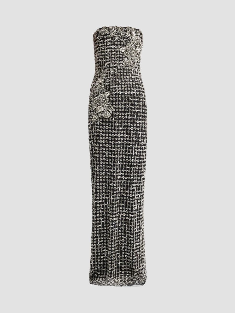 Carolina Herrera Women's Chalet Crystal-Embellished Strapless Column Gown - Black Multi - Size 8
