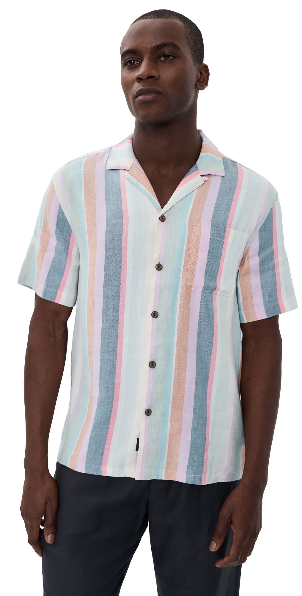 Faherty Breeze Camp Shirt Summer Skies Stripe XL