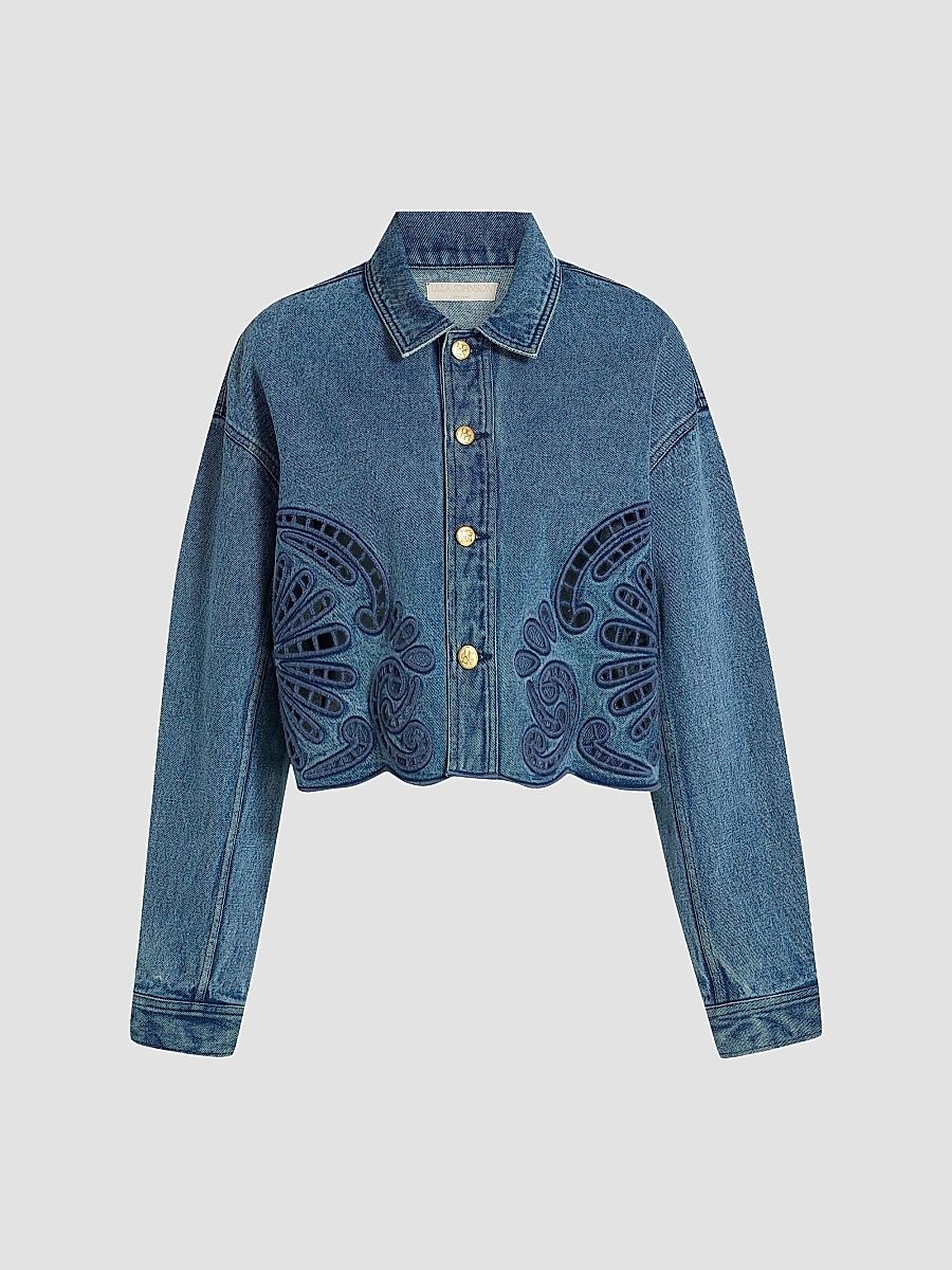 Women's The Bobbi Eyelet Denim Jacket - River - Size Large