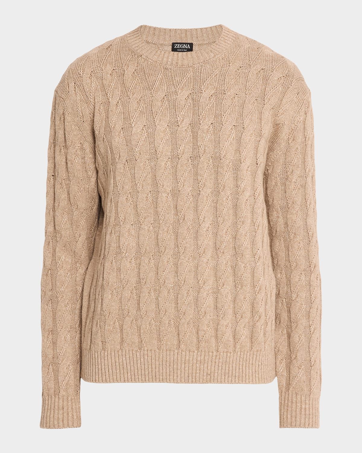 Men & apos;s Beige Melange Cable-Knit Crewneck Sweater
