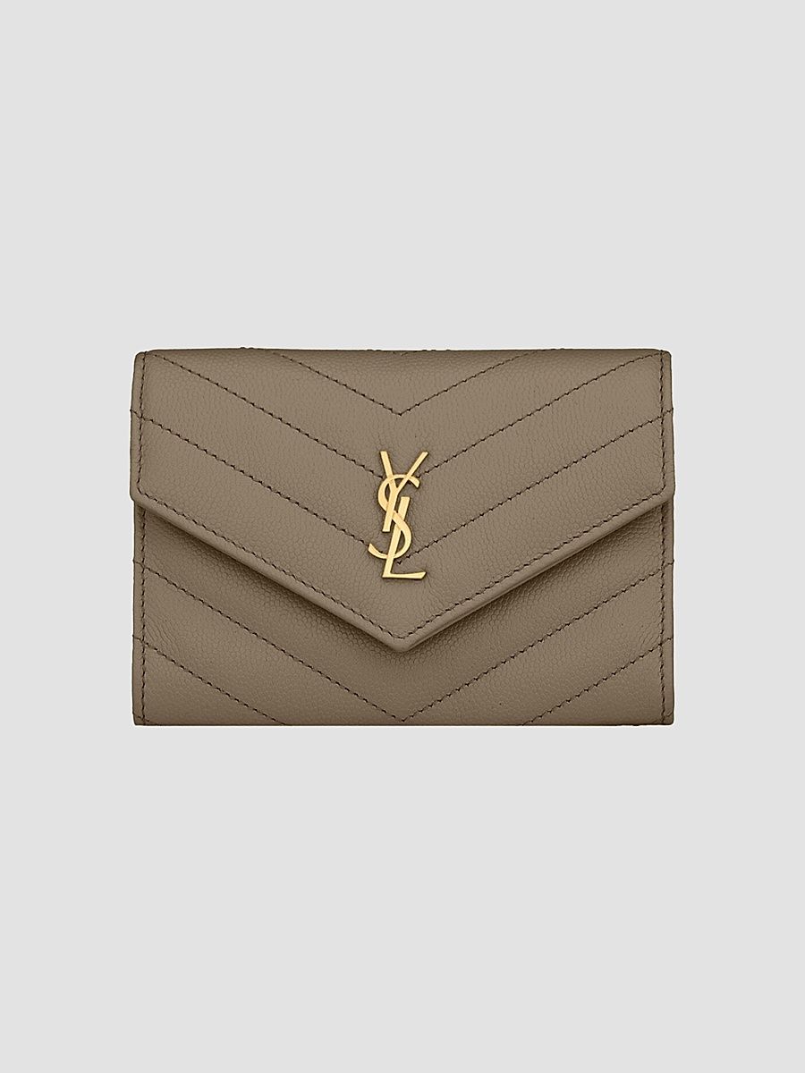 Saint Laurent Women's Grain De Poudre Leather Cassandre Wallet - Light Taupe