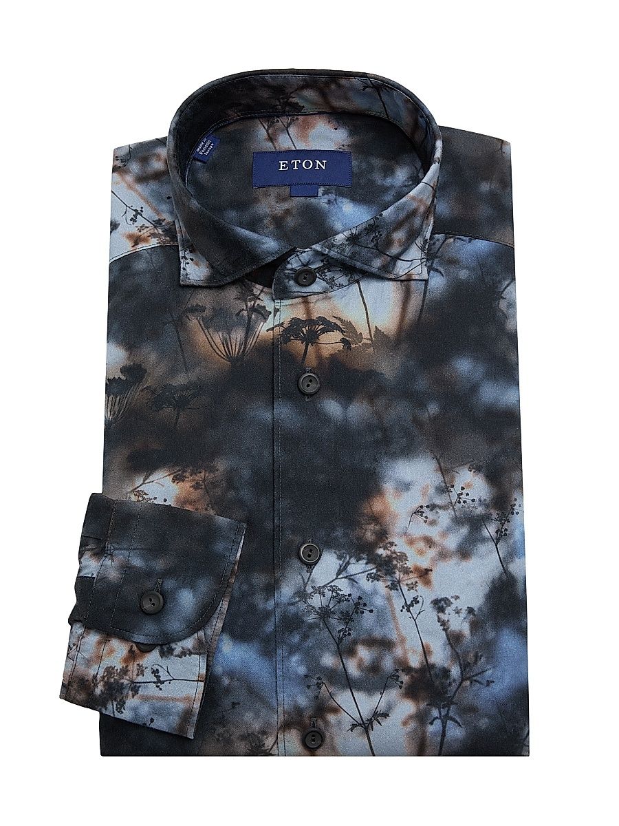 Men's Slim-Fit Mirage-Print Shirt - Dark Gray - Size 18