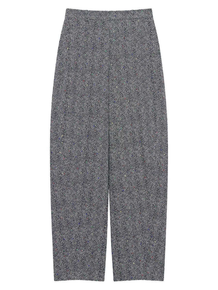 Women's Tailored Pants in Cotton Herringbone - Black White - Size 2