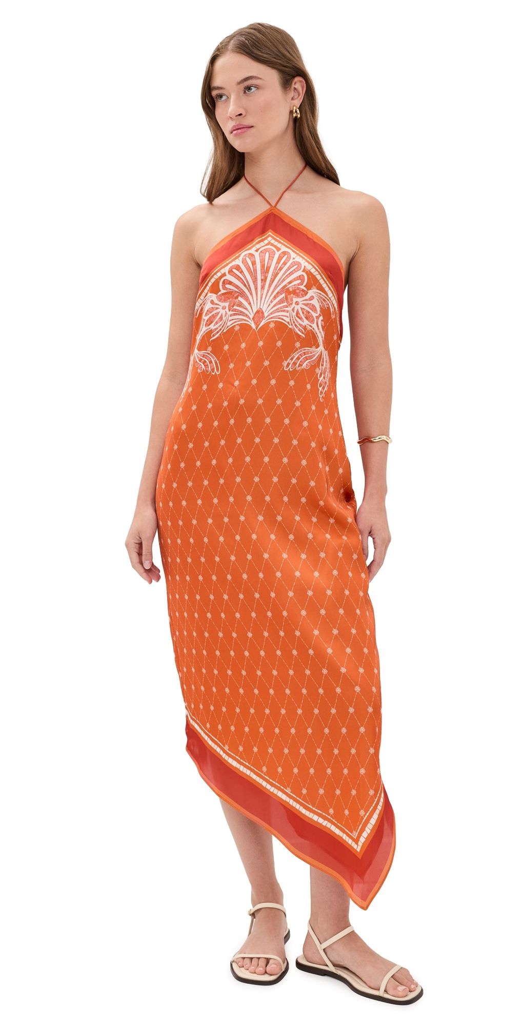 Shani Shemer Athena Midi Dress Orange Mosaic Print L