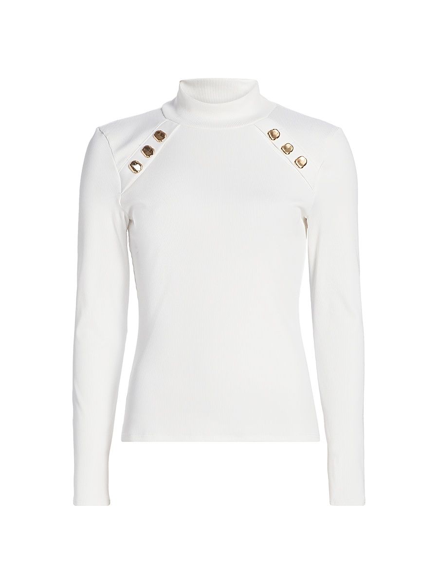 Women's Anika Rib-Knit Long-Sleeve Top - White - Size XL