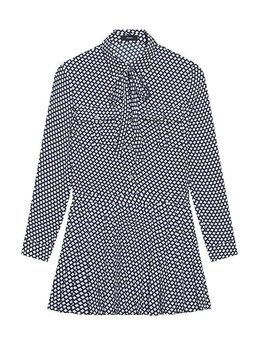 Women's Check Print Pleated Minidress - Sapphire Multi - Size Medium