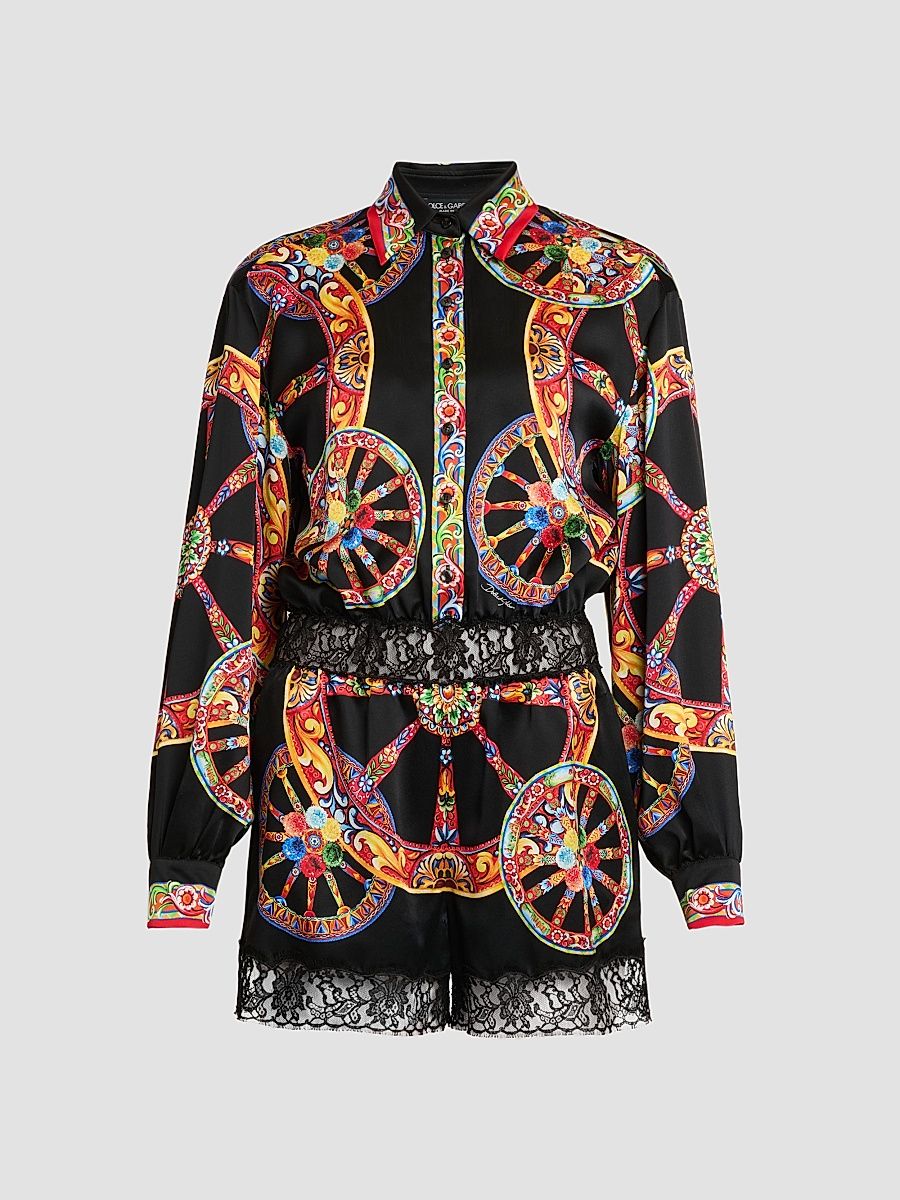 Women's Printed Cotton-Silk Romper - Ruote Carretto Fold - Size 10