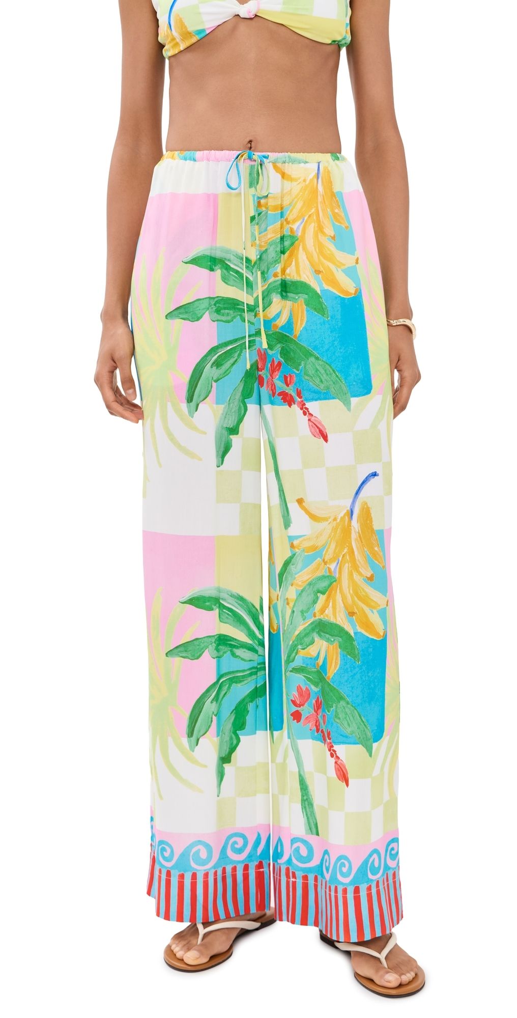 MINKPINK Palmira Drawstring Pants Vacation Palms L
