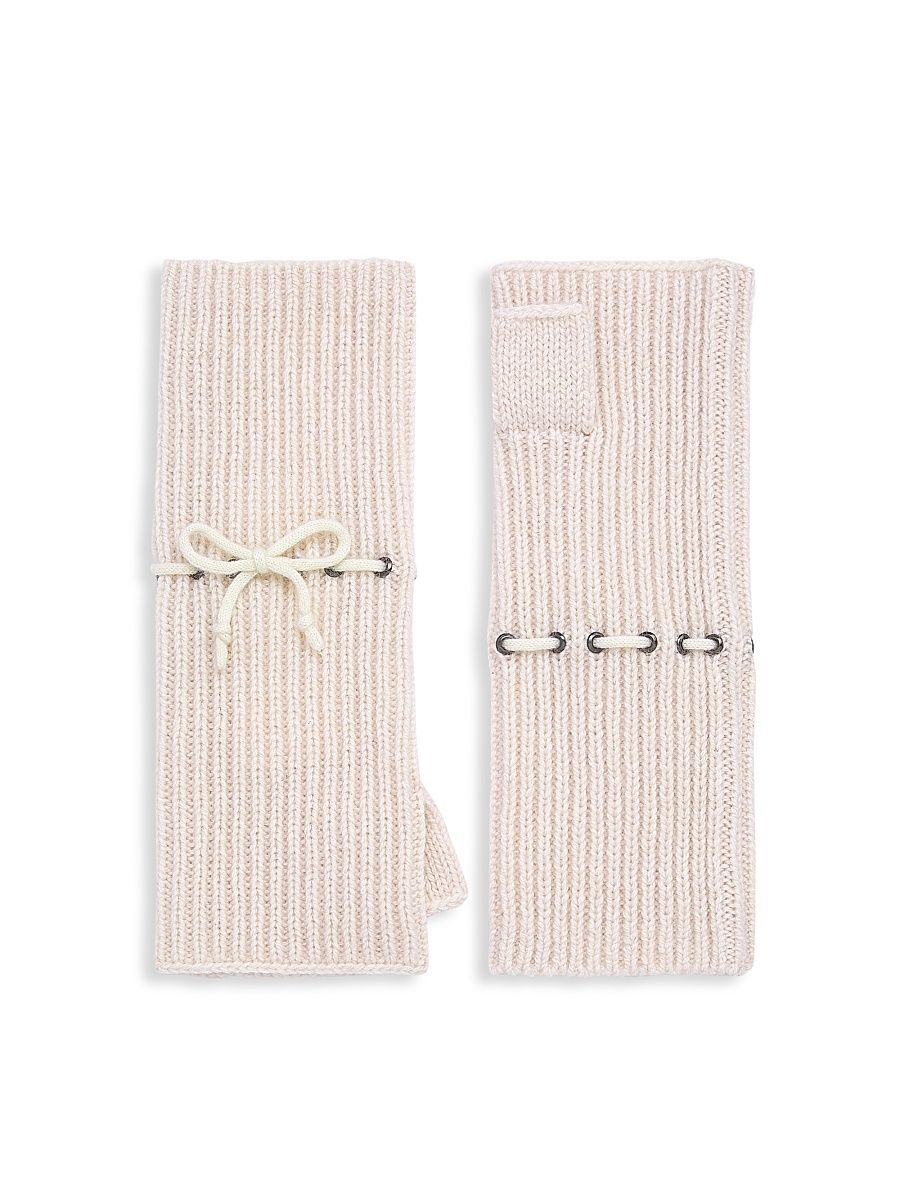 Women's Cashmere Lace-Through Fingerless Gloves - Pink