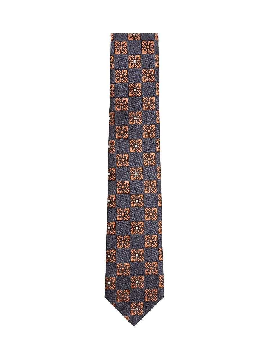 Men's Valentie Silk and Jacquard Tie with Design - Blue Hazelnut