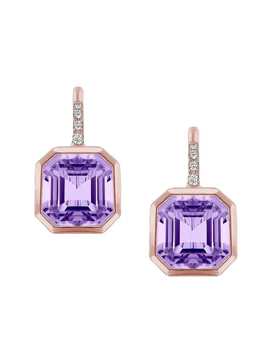 Women's Gossip 18K Rose Gold, Amethyst, & 0.08 TCW Diamond Drop Earrings - Lavender