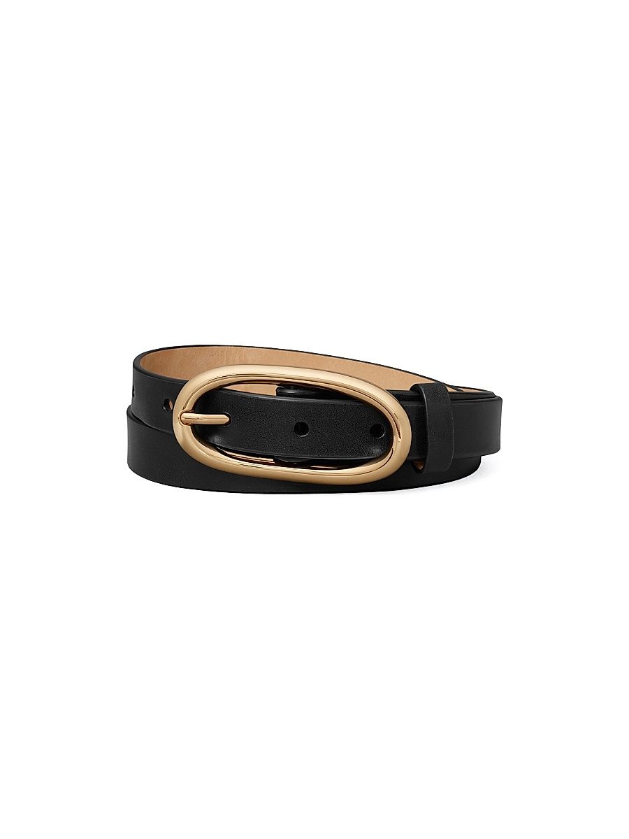 Women's Pierced Buckle Leather Belt - Black Gold - Size Small