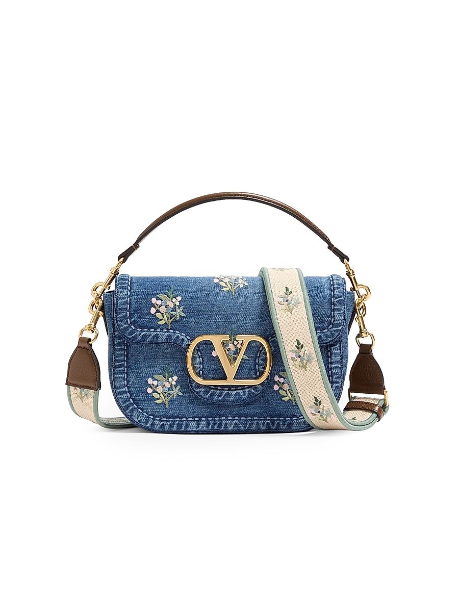 Women's Alltime Medium Embroidered Denim Shoulder Bag - Denim