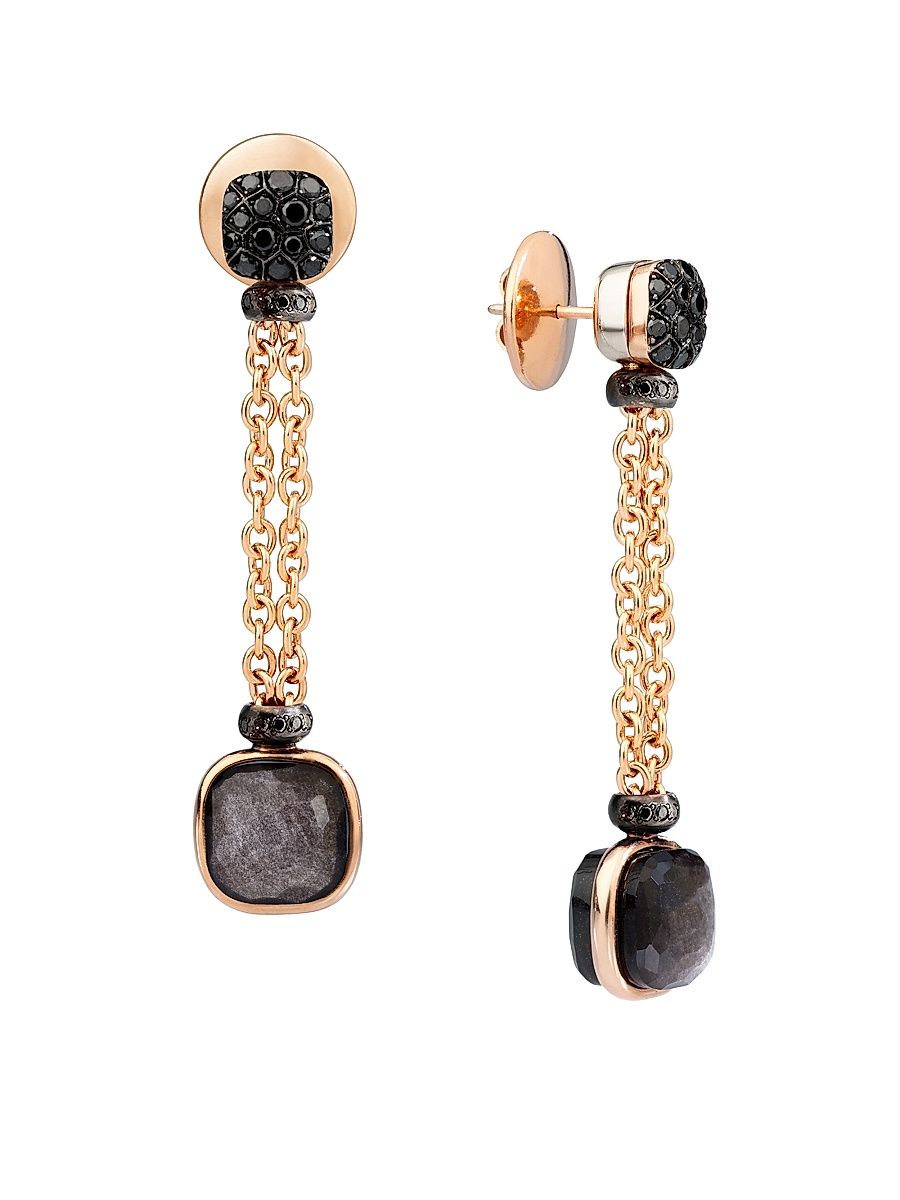 Women's Nudo 18K Rose Gold, Obsidian & Black Diamond Dangle Earrings