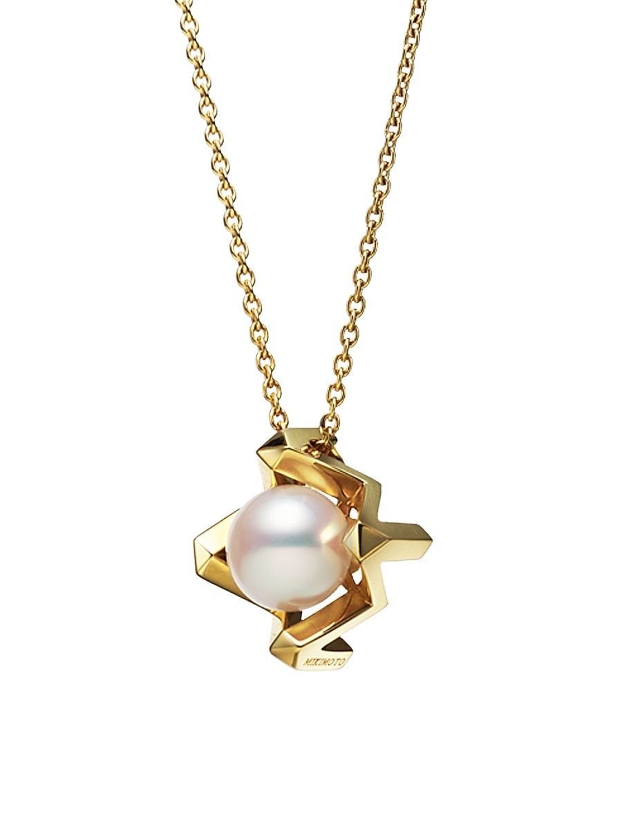 Women's M Collection 18K Yellow Gold & 7.5MM Cultured Akoya Pearl Pendant Necklace - Yellow Gold