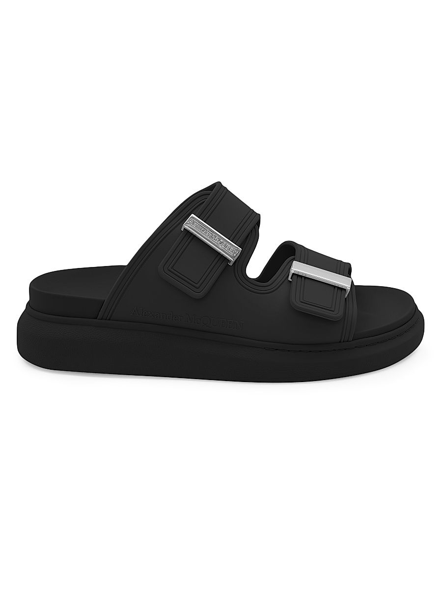 Women's Rubber Double-Strap Slides - Black - Size 11 Sandals