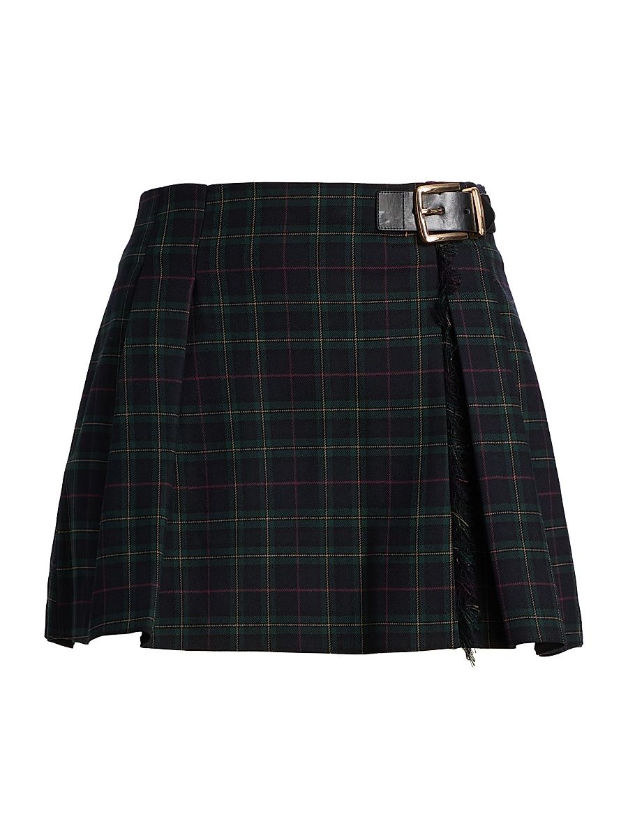 Women's Tana Plaid Wrap-Style Miniskirt - Navy Green Plaid - Size Large