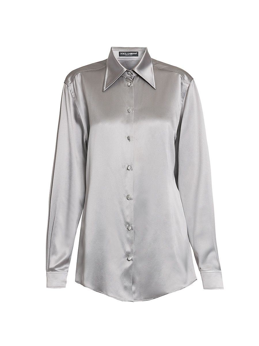 Women's Silk Button-Front Shirt - Grigio - Size 12