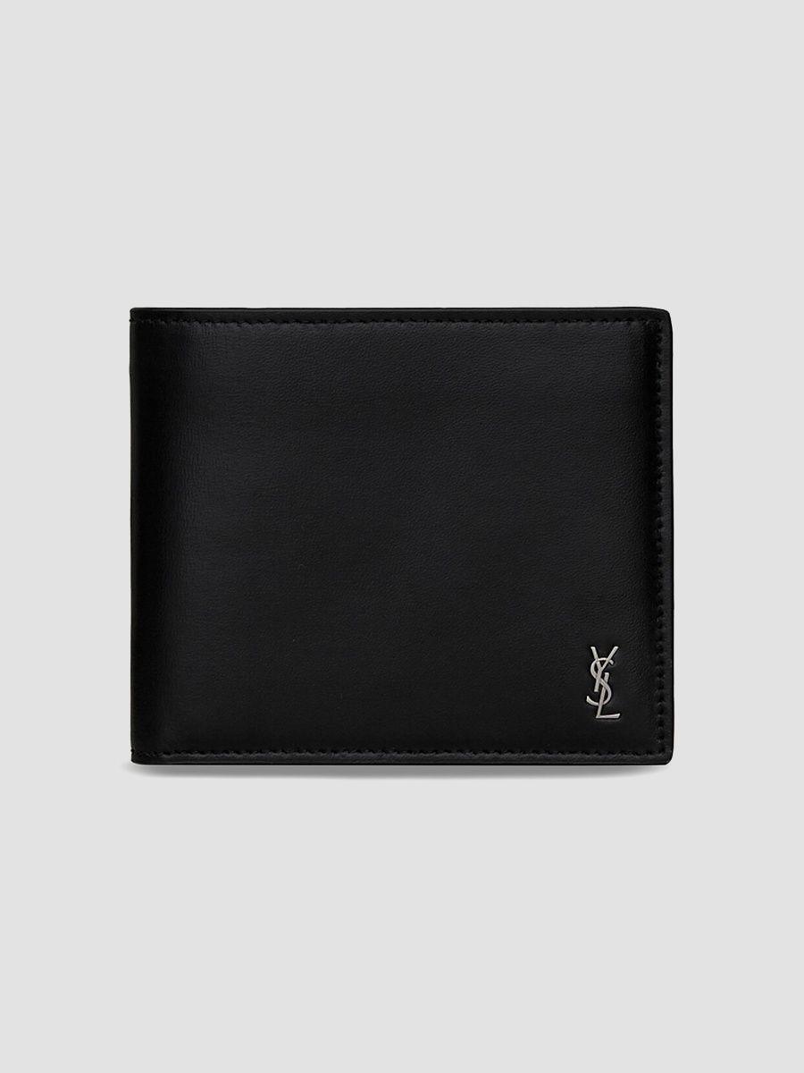 Saint Laurent Men's Tiny Cassandre East-West Wallet in Matte Leather - Black